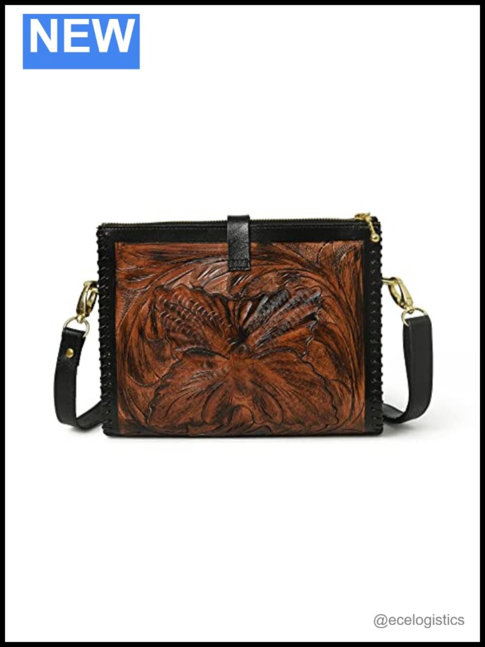 Genuine Leather Western Crossbody Sling Satchel Purse Floral Carving Handcrafted